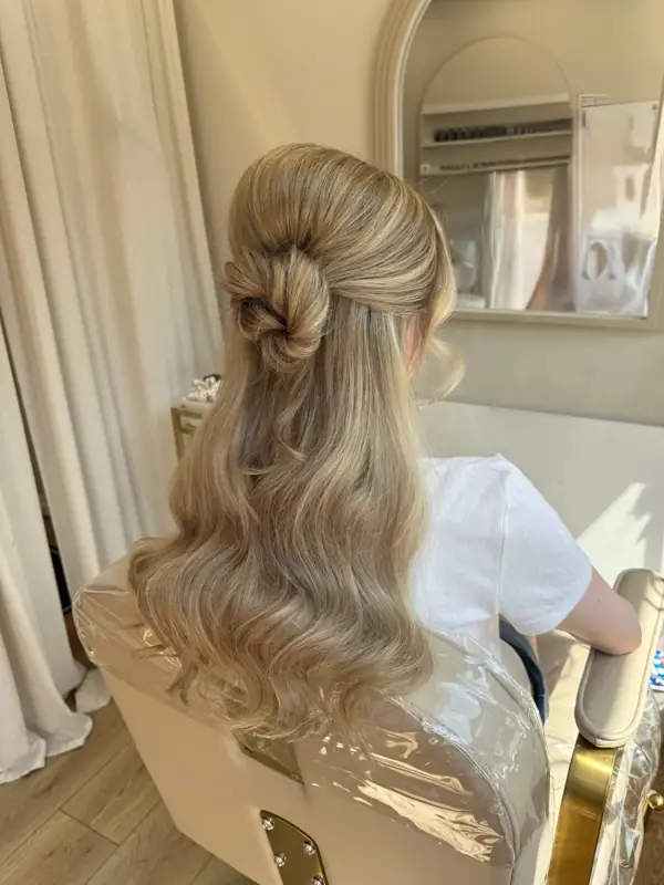 Blonde half-up bridal style